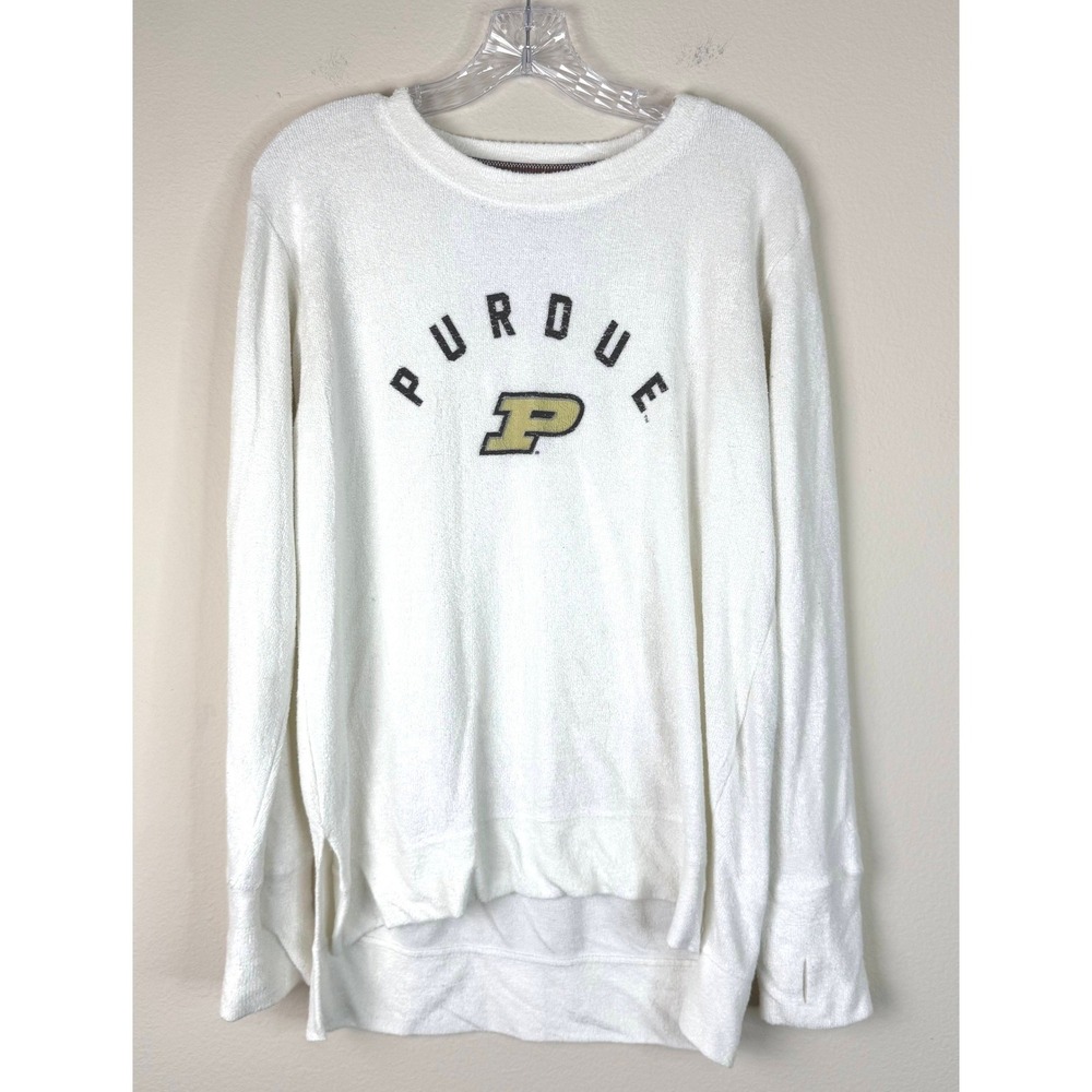 Three Square Pullover Womens Large Purdue Boilermakers White Terry Thumbhole Top
